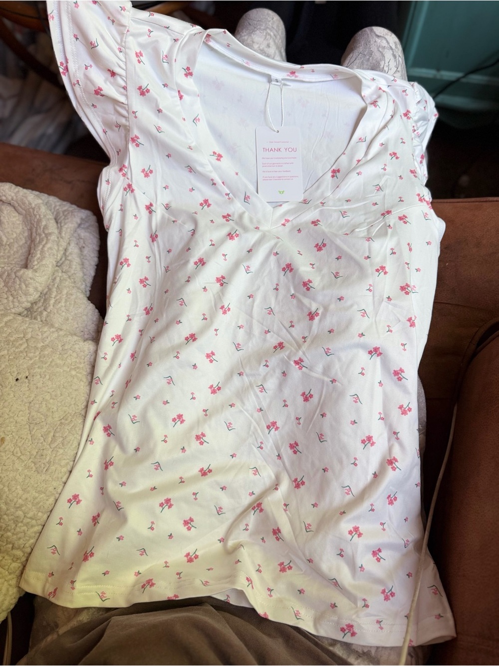 White Floral-Print Women's Nightgown - Soft Cotton Sleepwear
